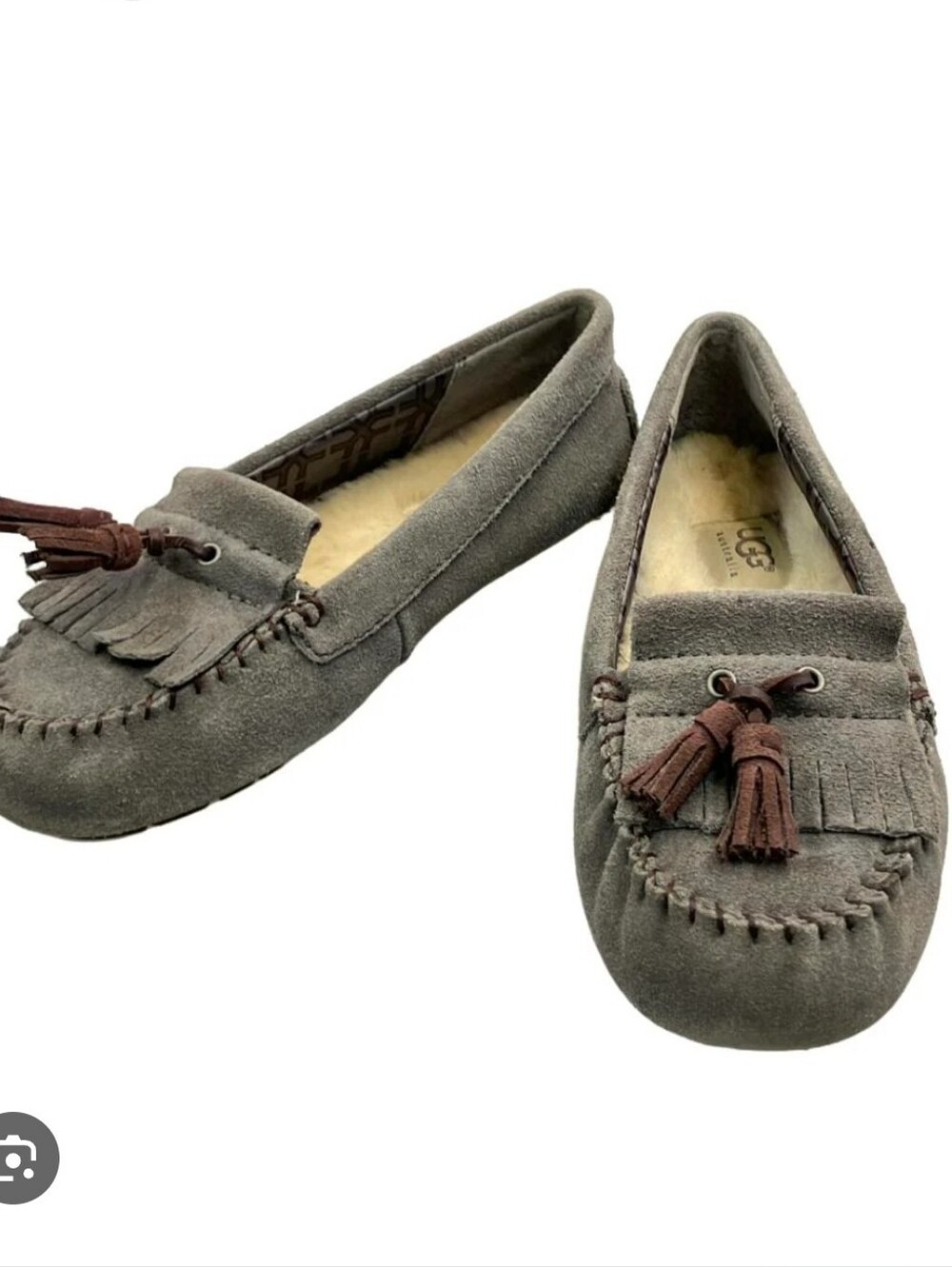 UGG Women's Gray Suede Tassel Moccasin Slippers